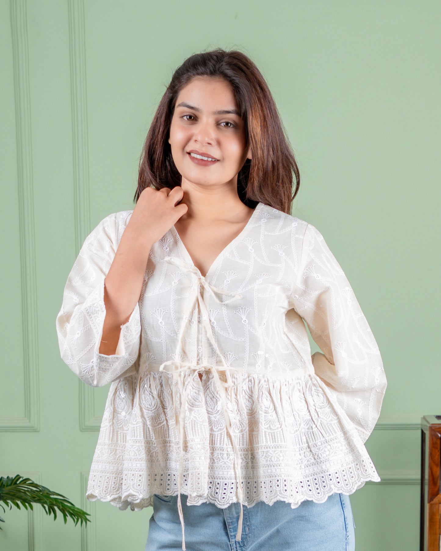 Cotton Embroidered Top with tie ups at front