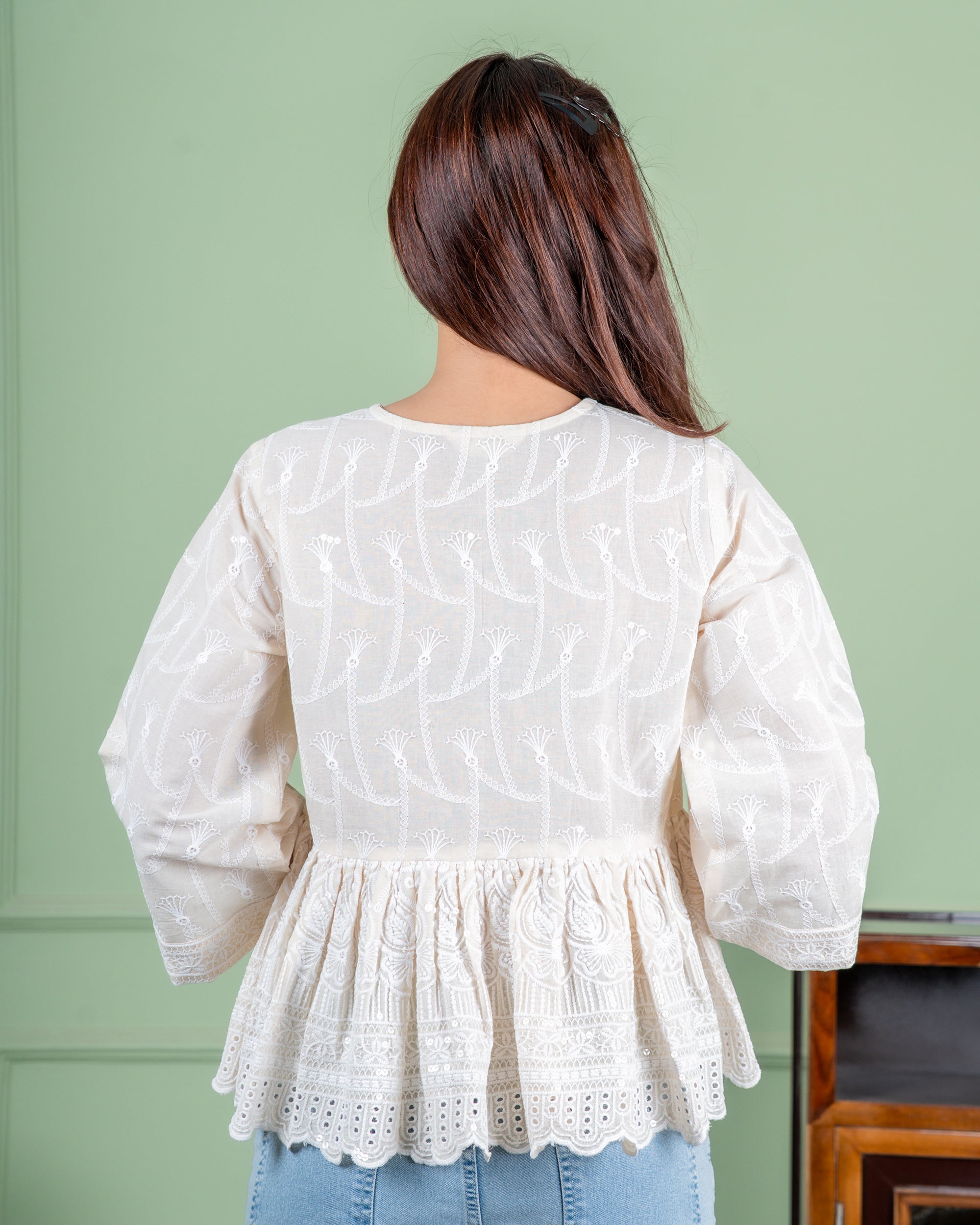 Cotton Embroidered Top with tie ups at front