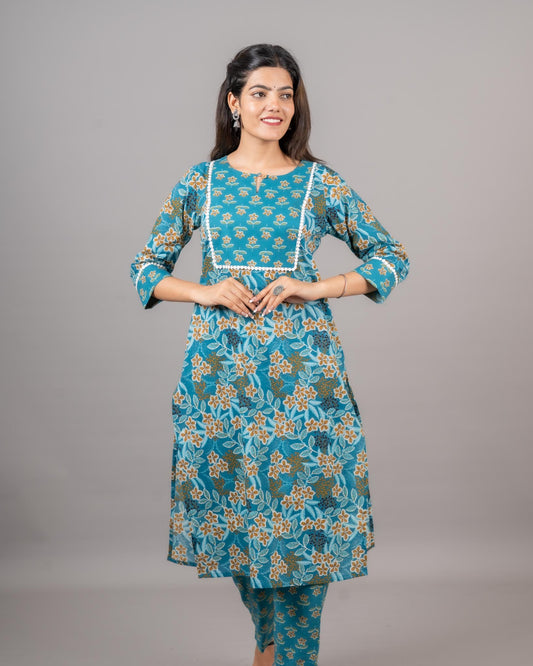 Women's Printed Cotton Kurta Set