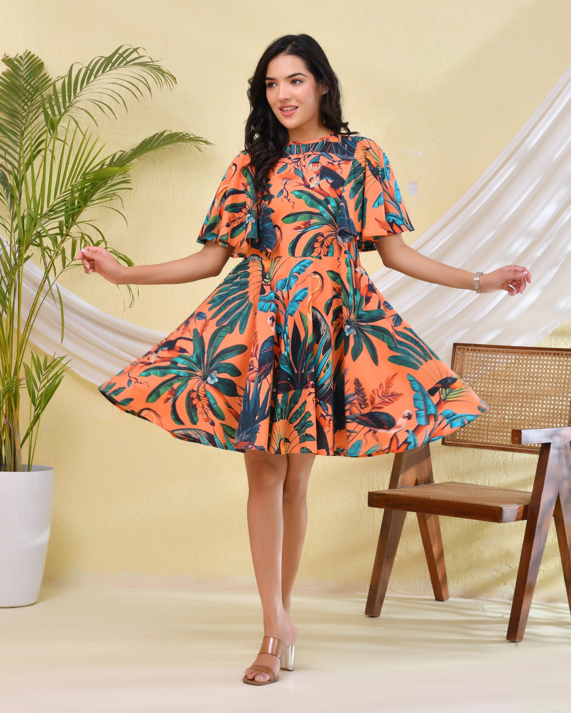 Printed Mini Flared Dress