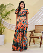 Floral Printed Co-ord set with Skirt and Crop top