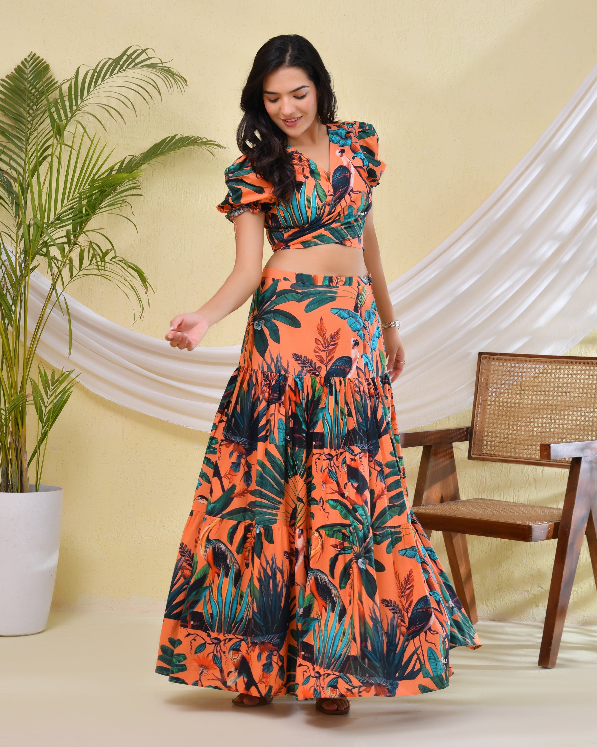 Floral Printed Co-ord set with Skirt and Crop top