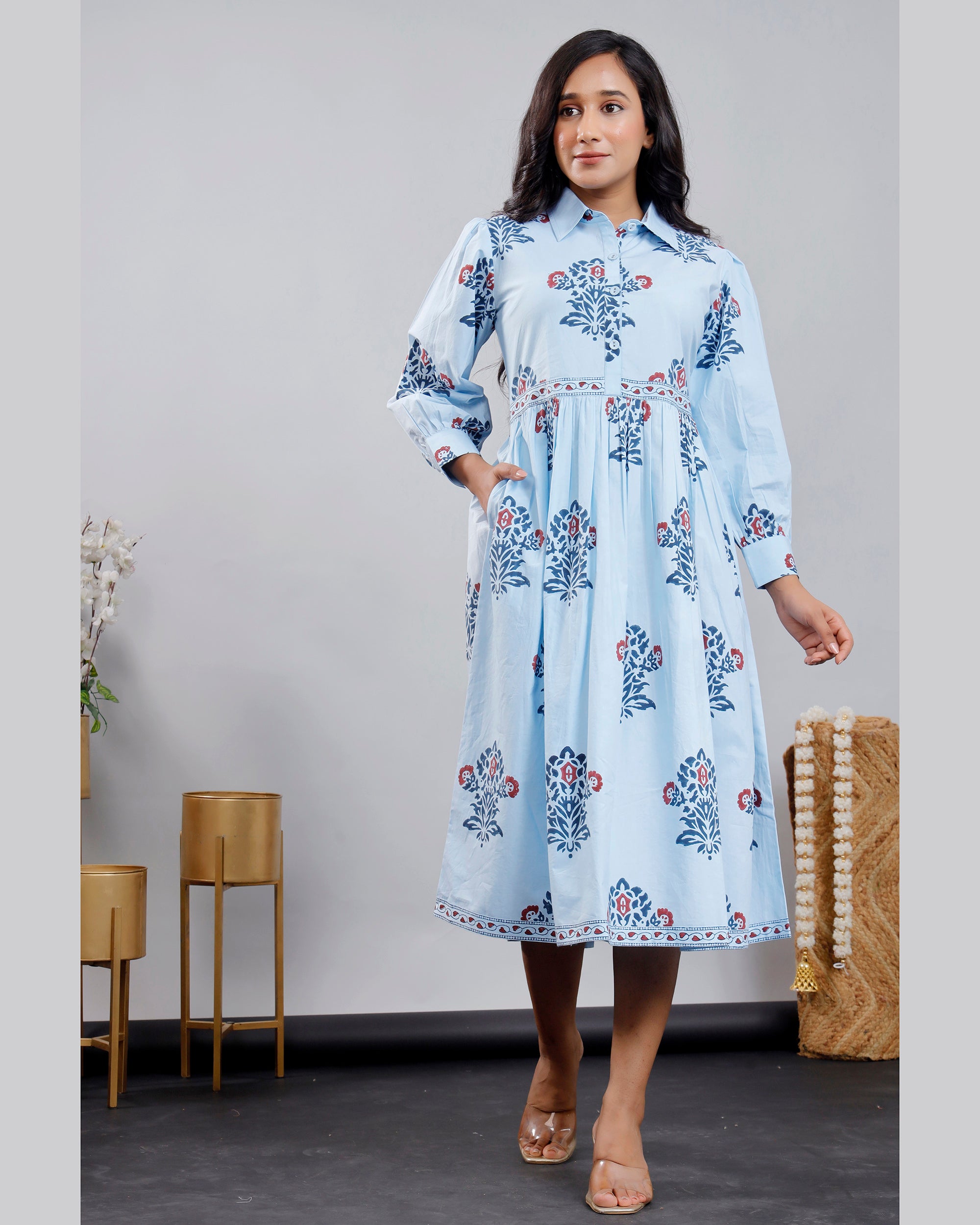cotton block print dresses Hand Block Printed Cotton Dress: Bohemian Maxi Gown Summer Dress