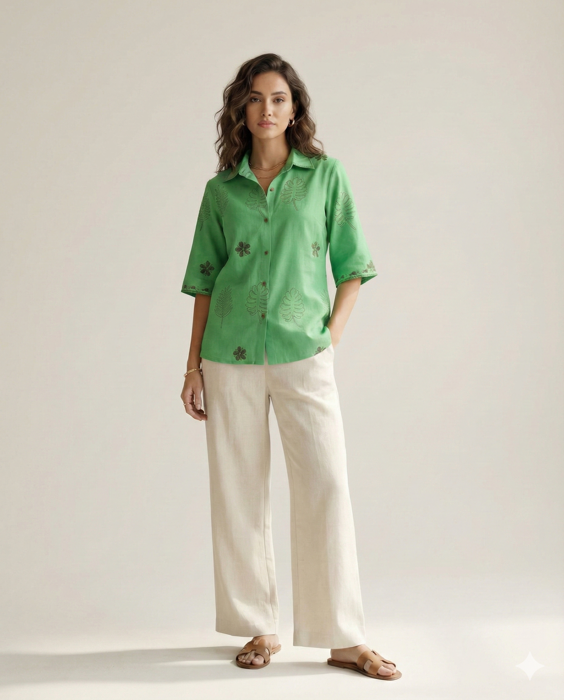 Women hand-block printed cotton shirt