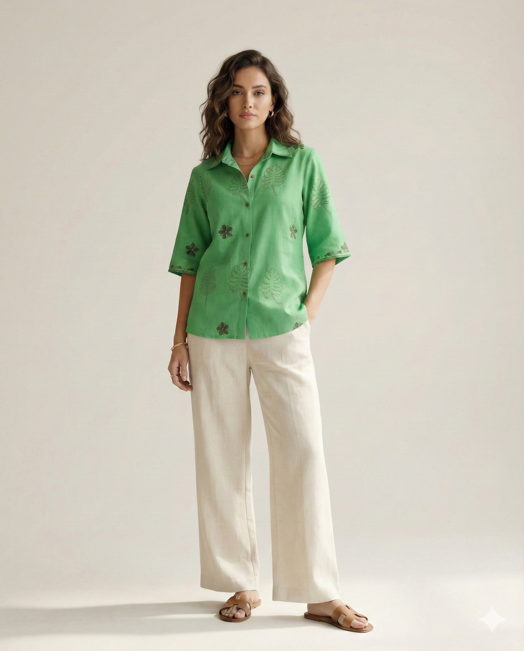 Women hand-block printed cotton shirt
