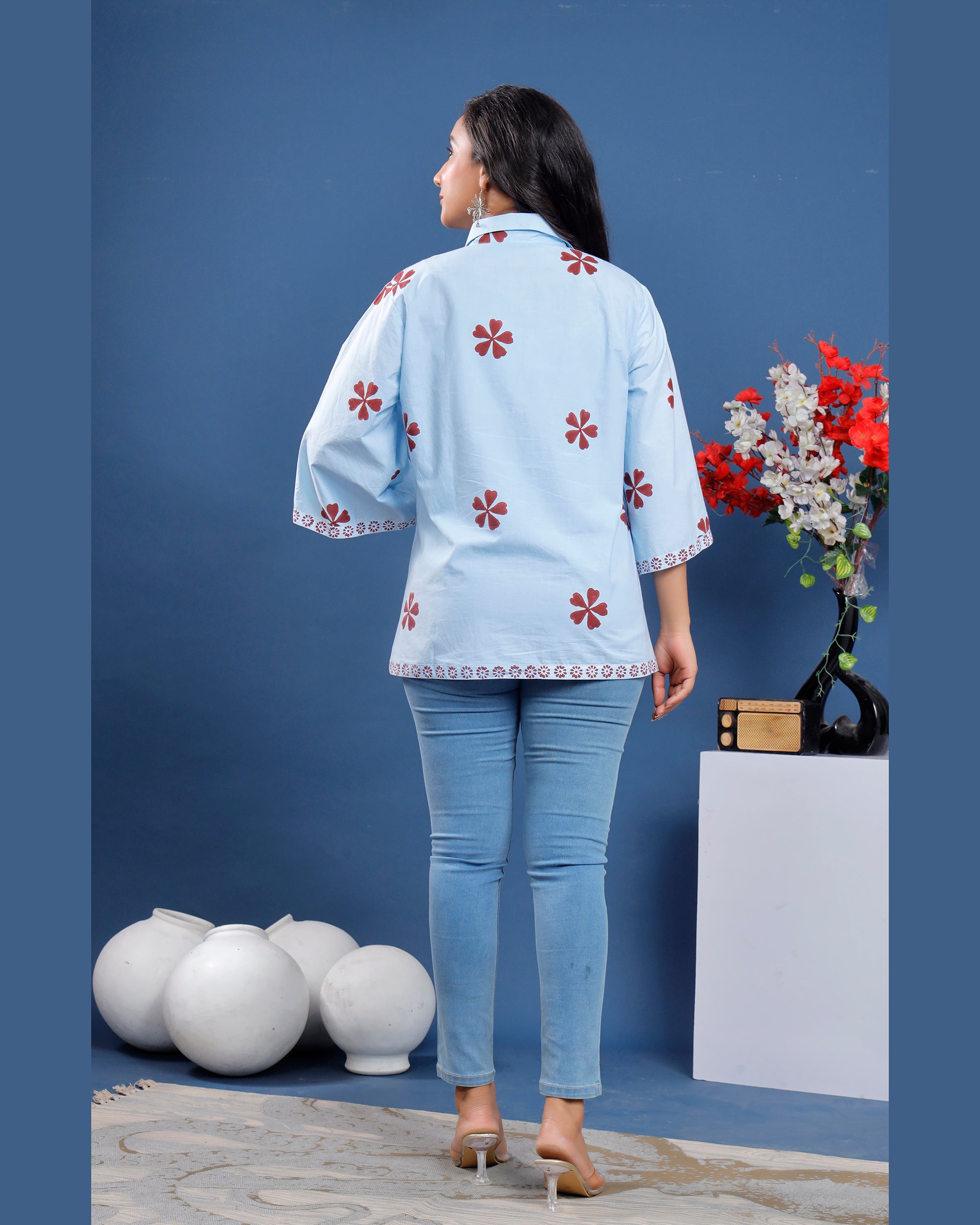 Women hand-block printed cotton top