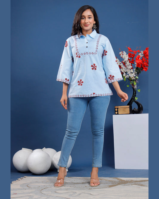 Women hand-block printed cotton top
