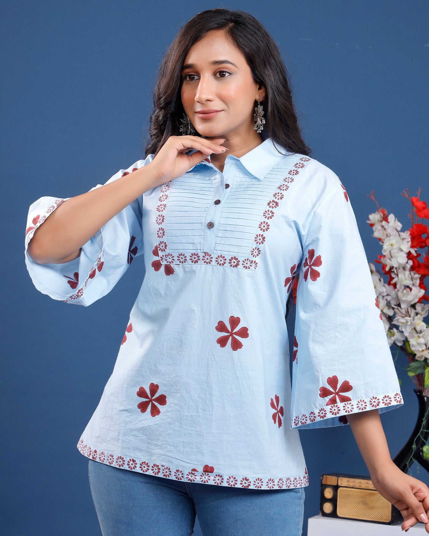 Women hand-block printed cotton top