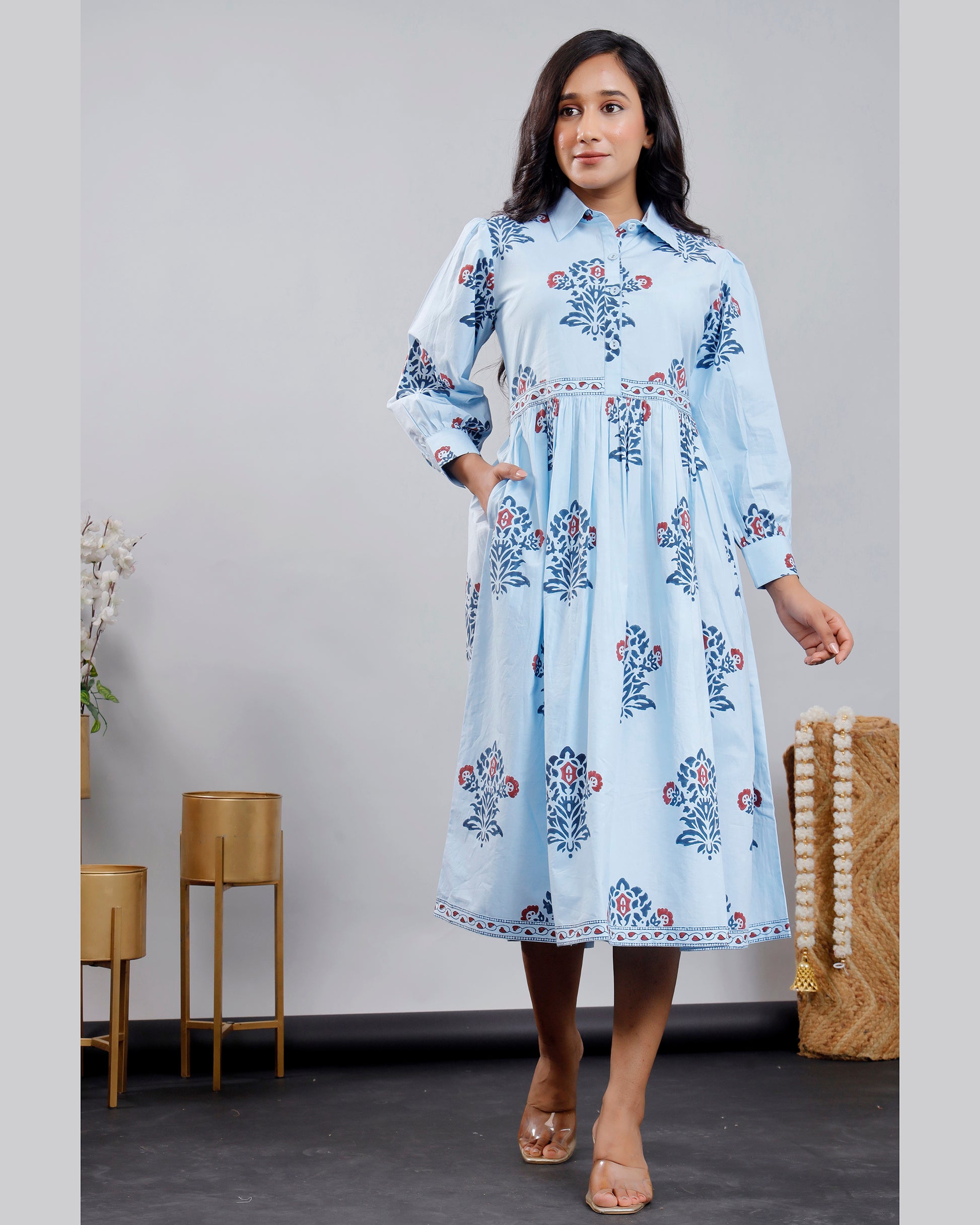 Women hand-block printed cotton dress