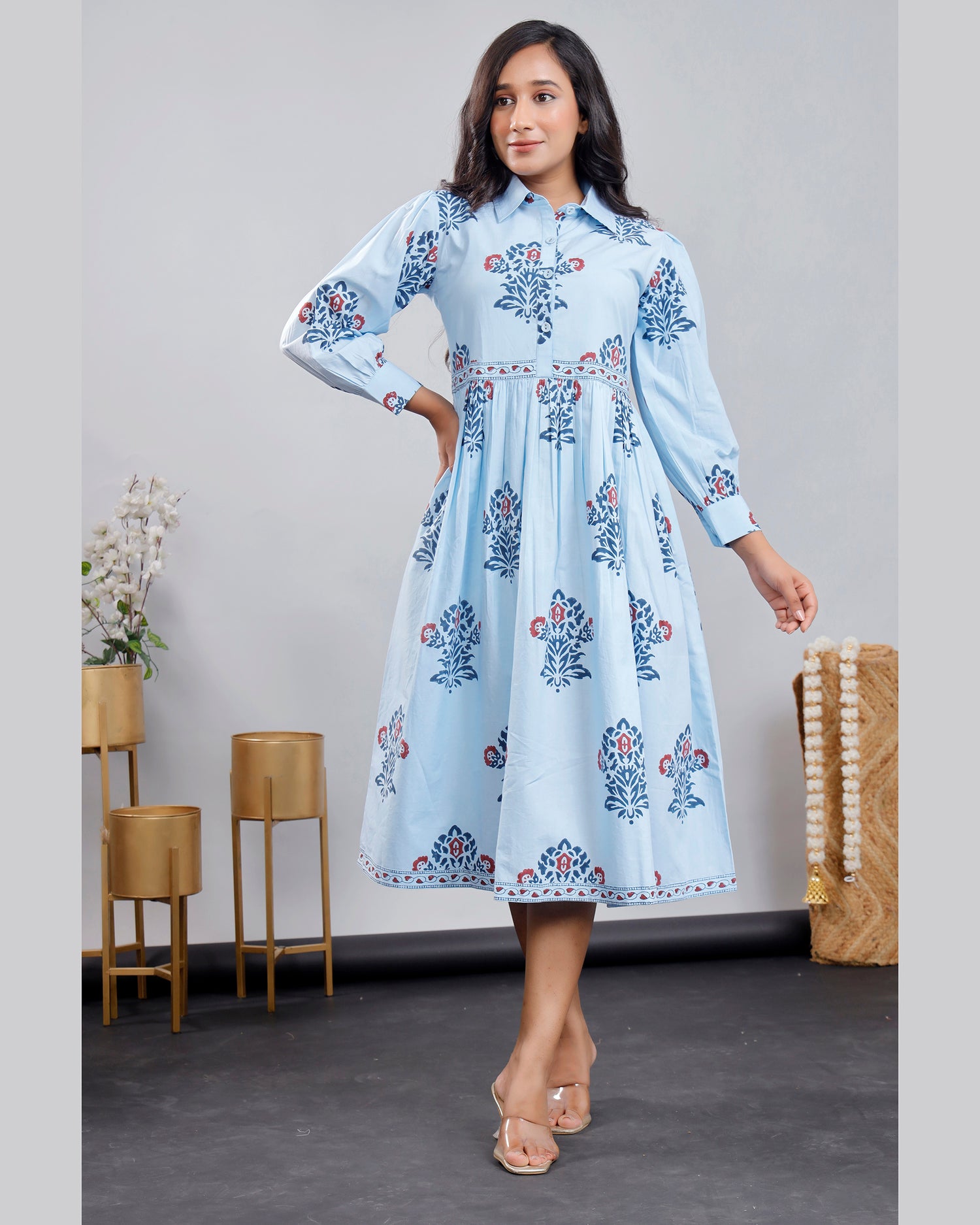 Women hand-block printed cotton dress