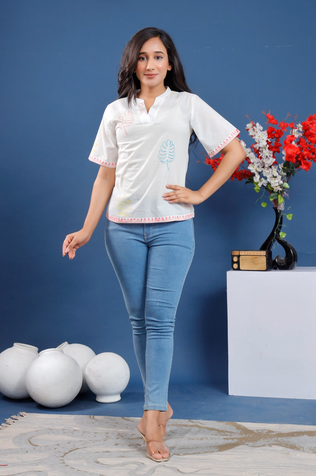 Hand-block printed cotton Top