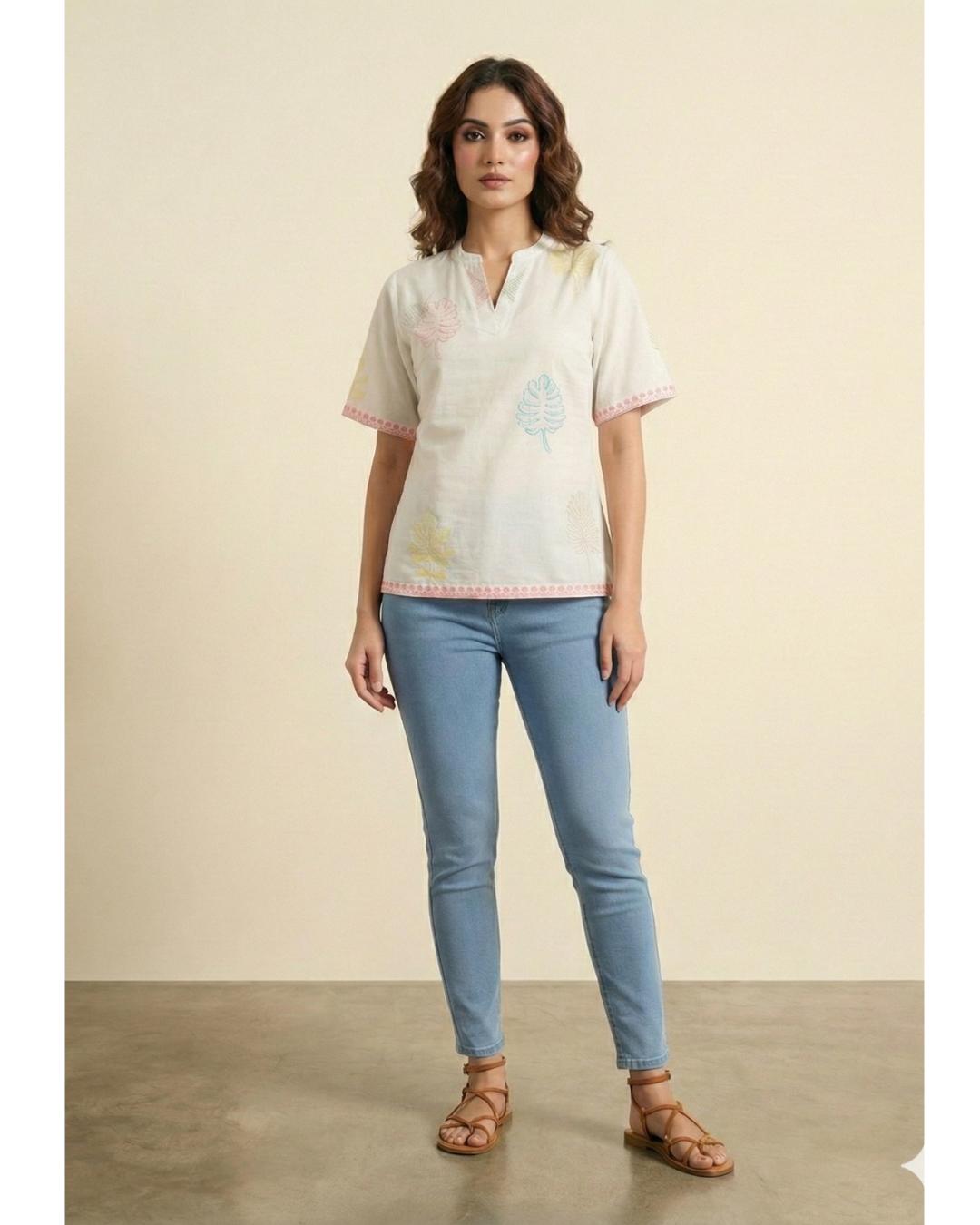 Women hand block print cotton top