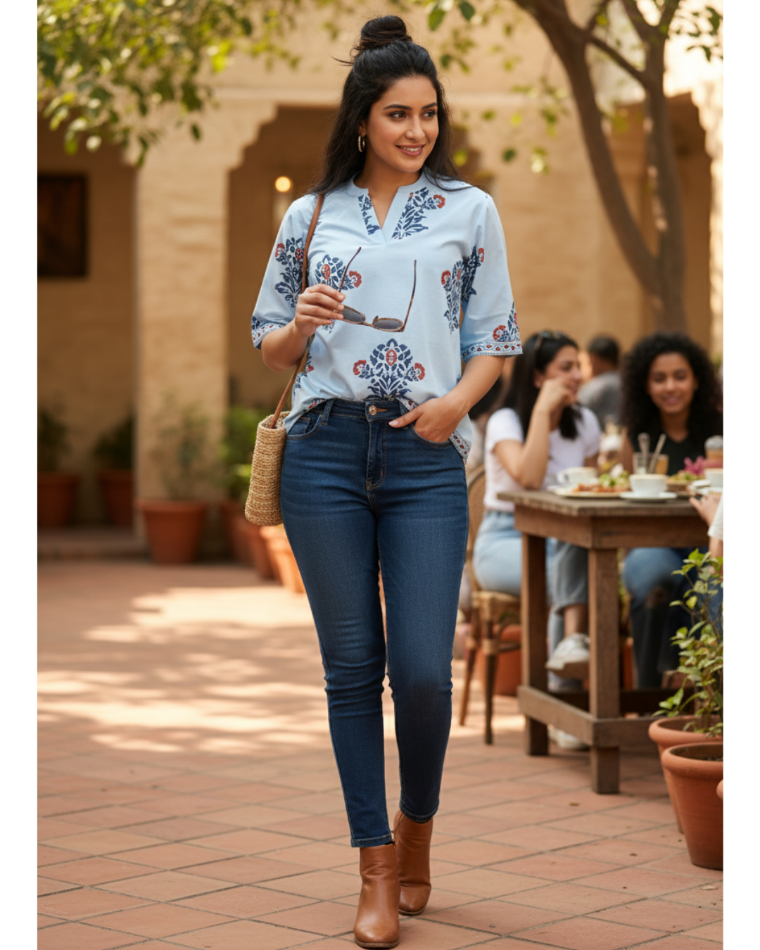 Women hand block printed cotton top