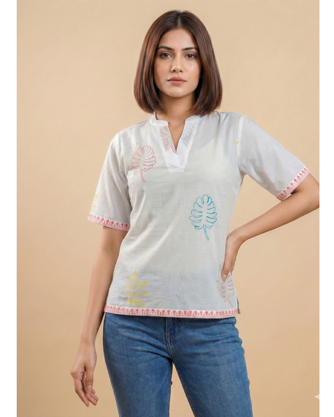 Women hand block printed cotton top