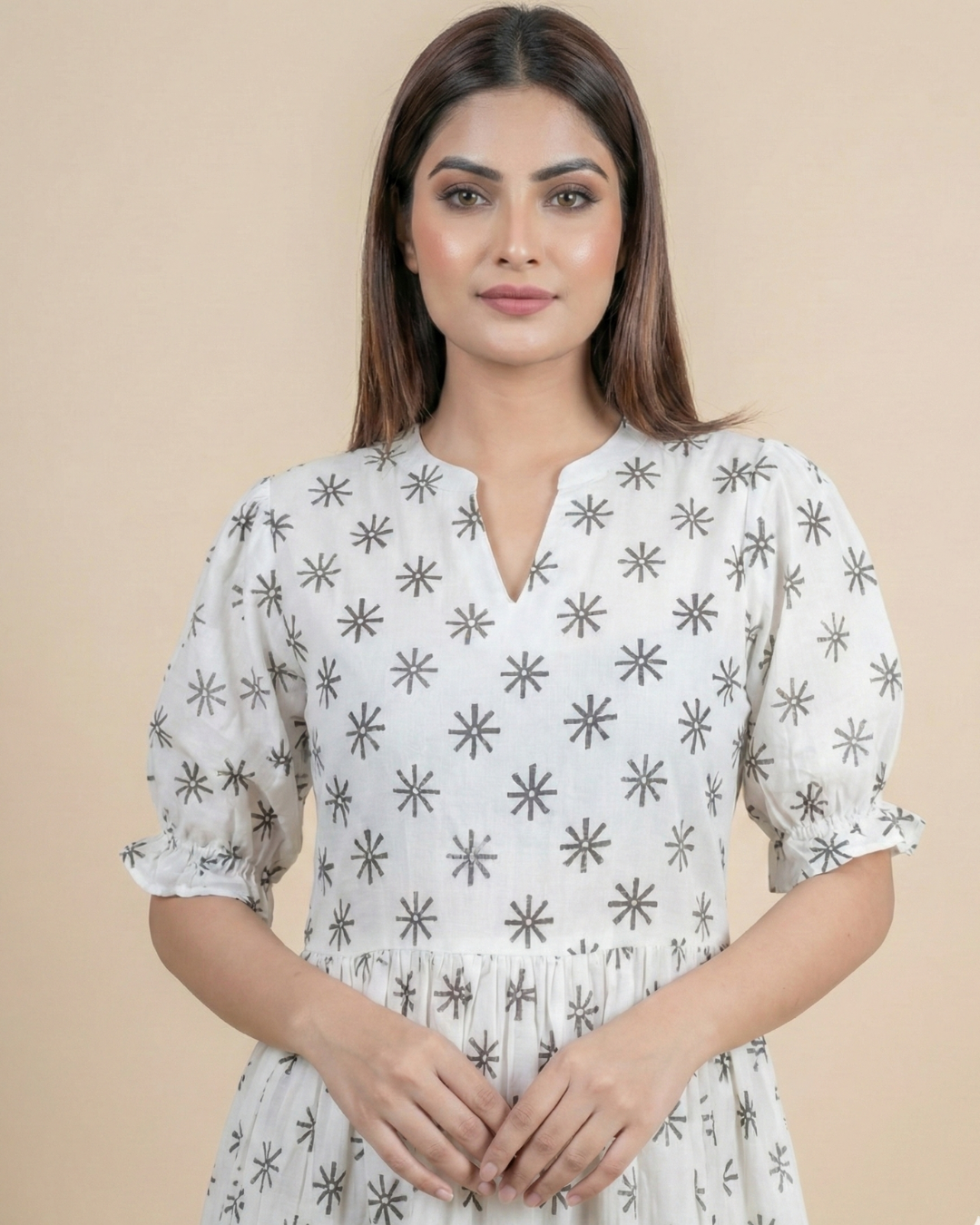 Hand block printed cotton dress