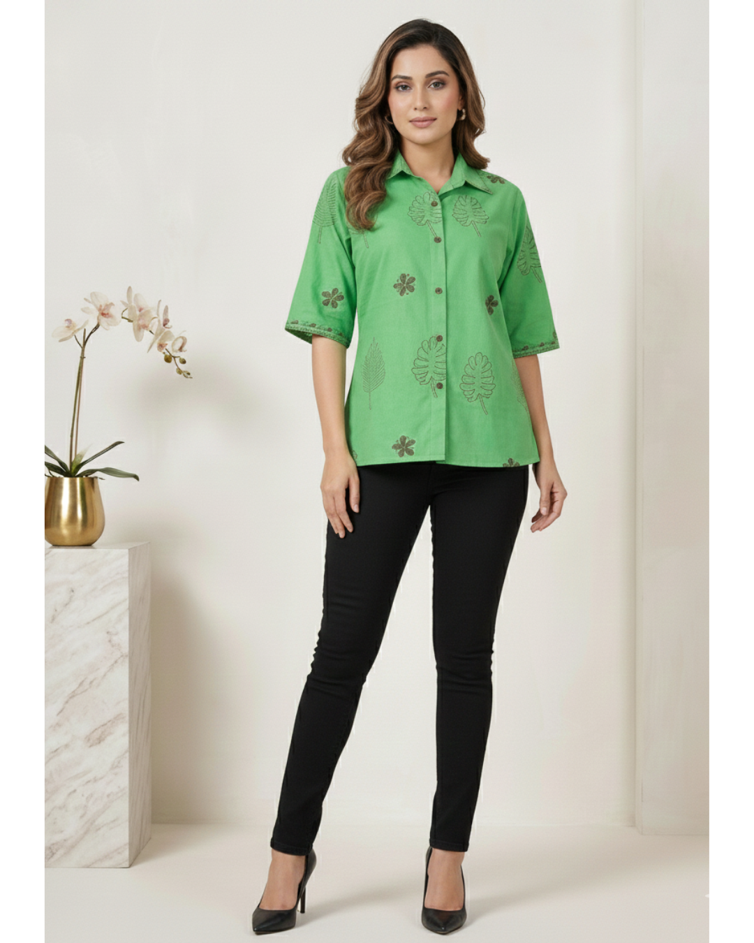 Women hand-block printed cotton shirt