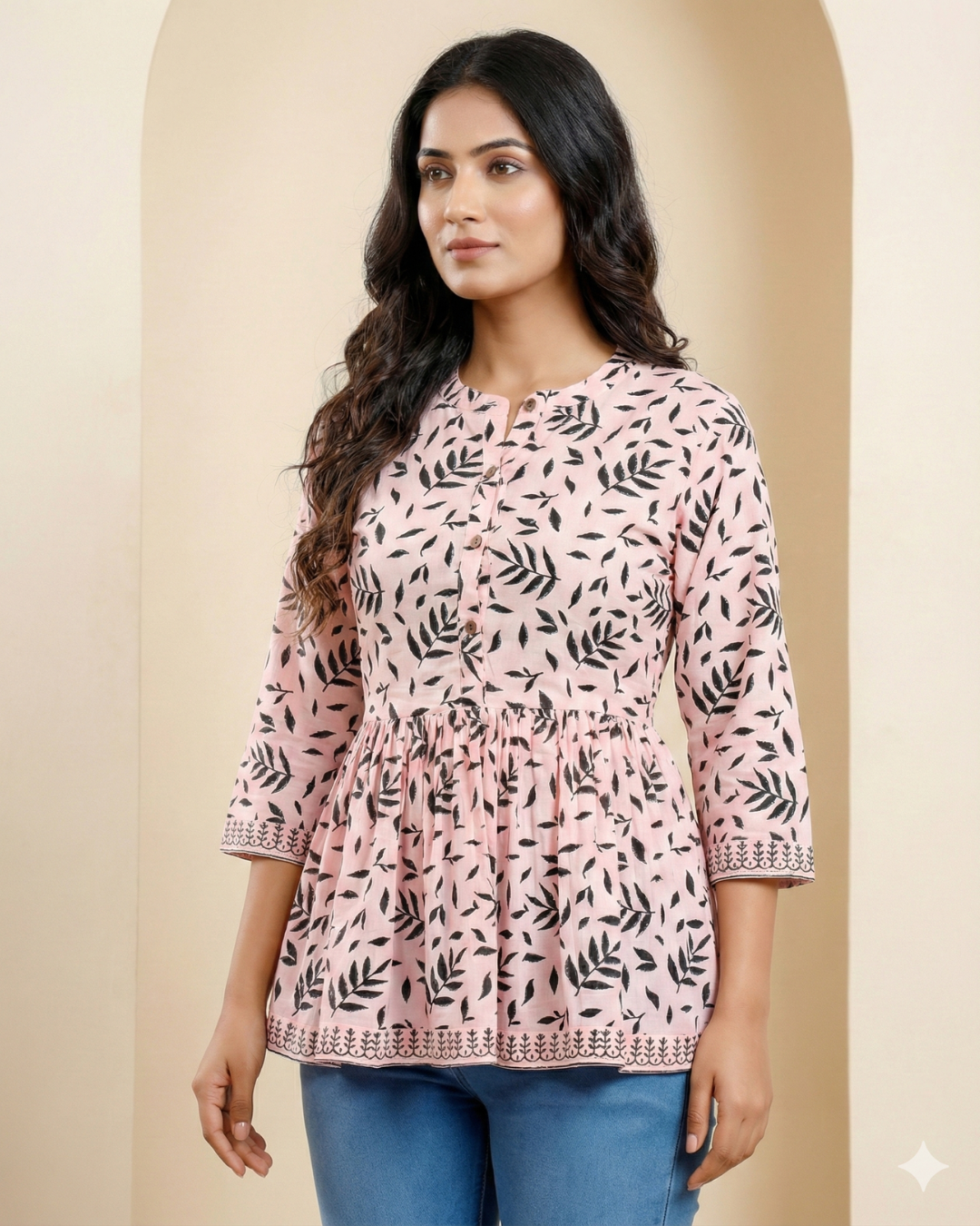 Women hand block printed cotton top