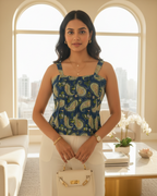 blue printed top