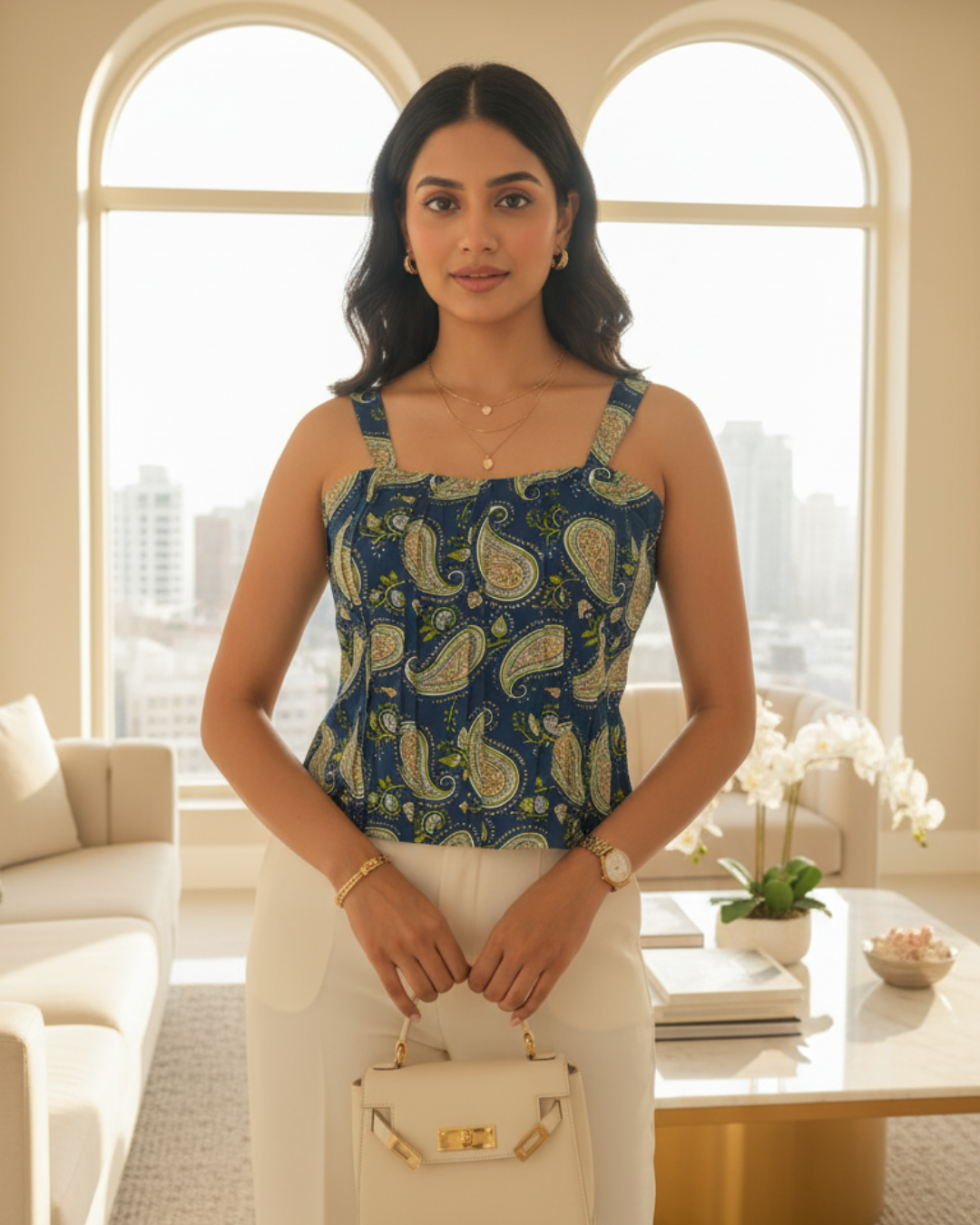 blue printed top