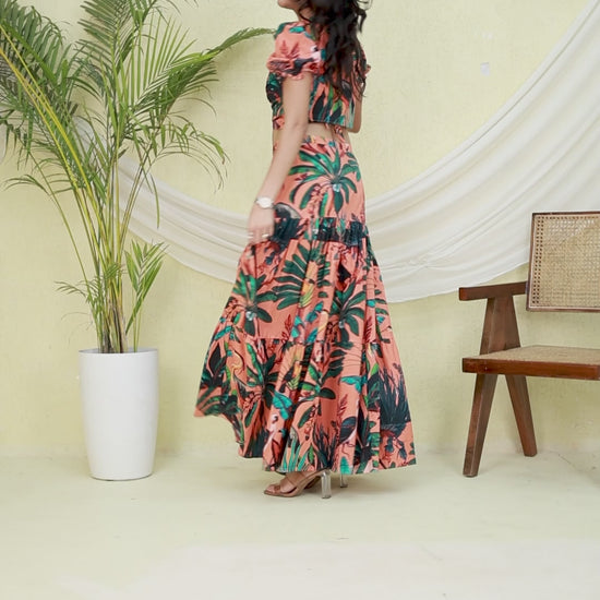 Floral Printed Co-ord set with Skirt and Crop top