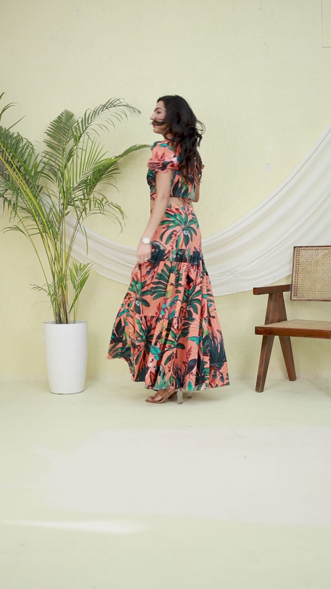 Floral Printed Co-ord set with Skirt and Crop top