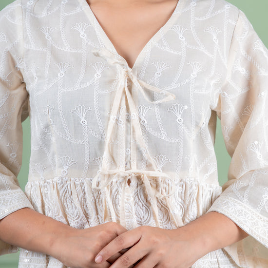 Cotton Embroidered Top with tie ups at front