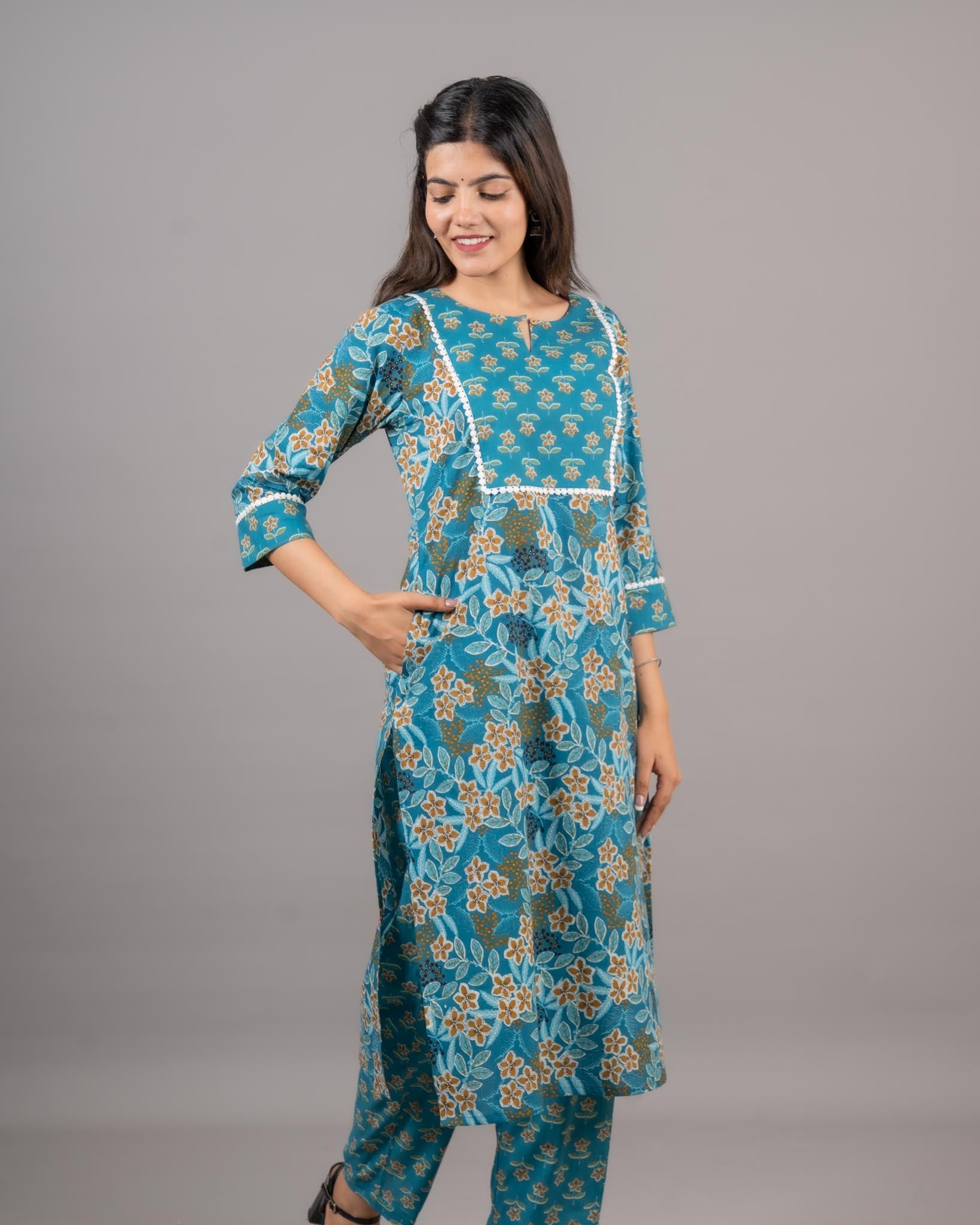 Women's Printed Cotton Kurta Set