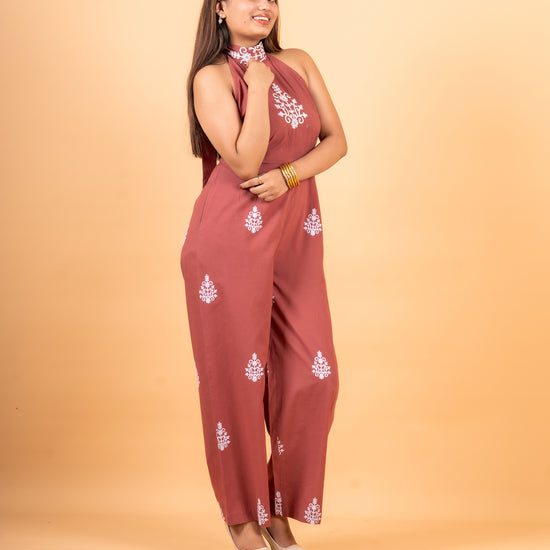 Embroidered cotton jump suit
