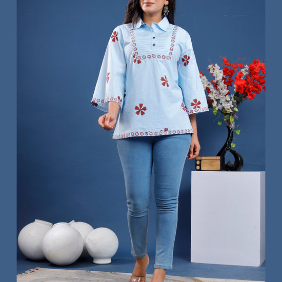 Women hand-block printed cotton top