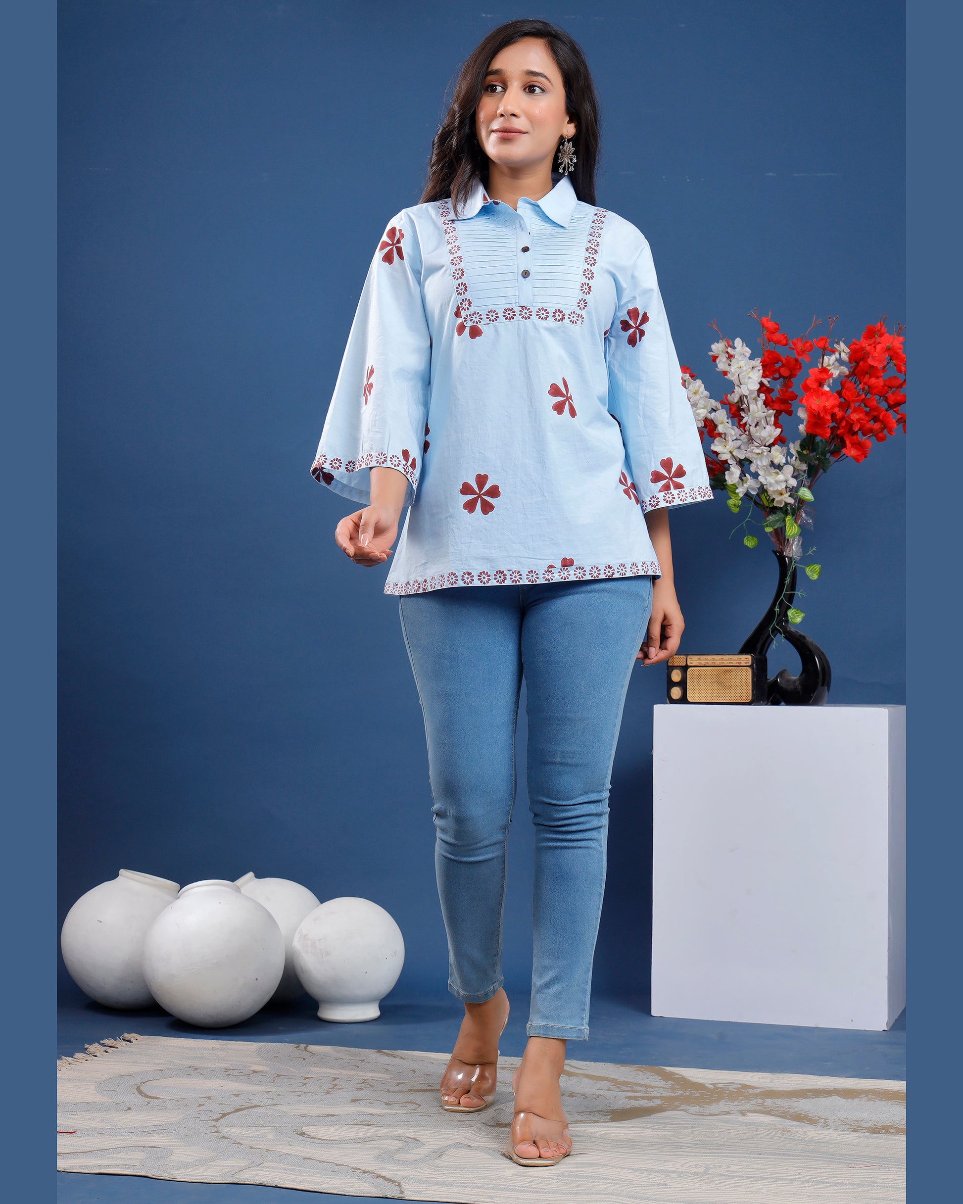 Women hand-block printed cotton top