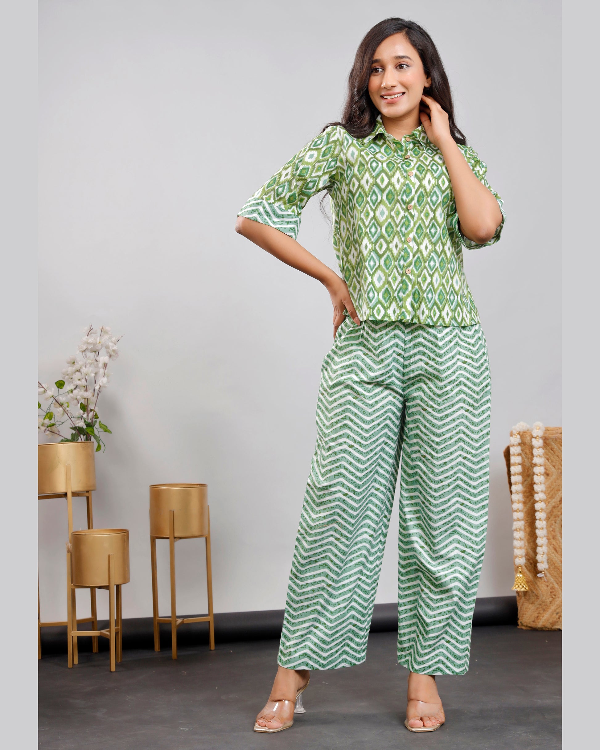 Women printed cotton co-ord set