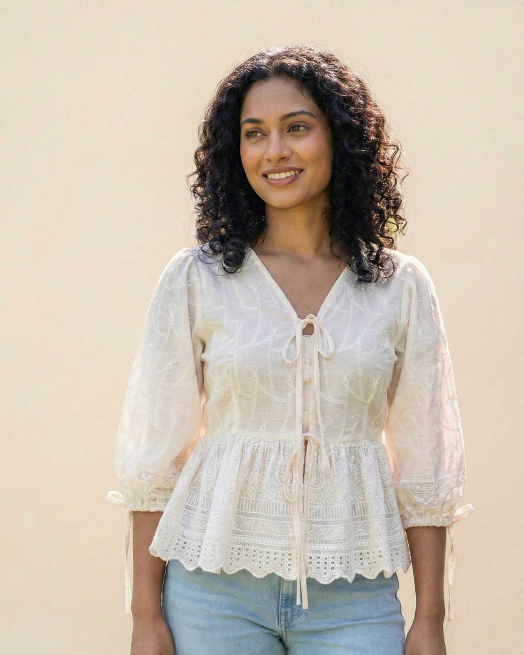 Embroidered cotton top