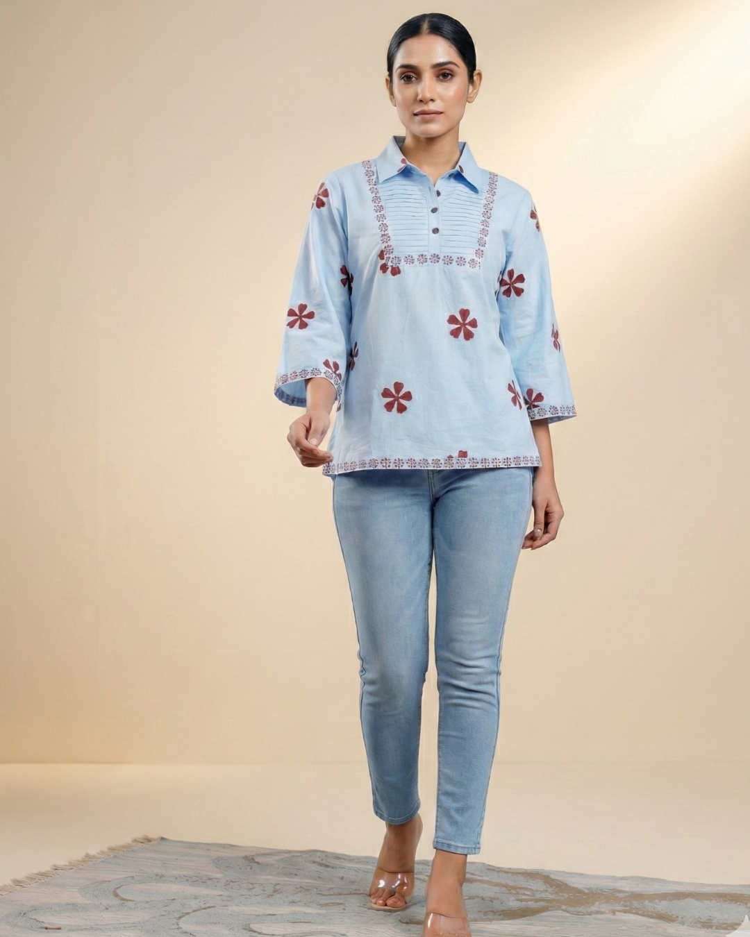 Women hand block printed cotton top