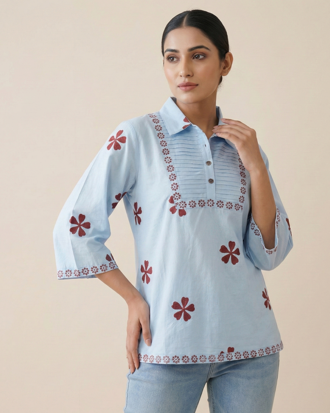 Women hand block printed cotton top