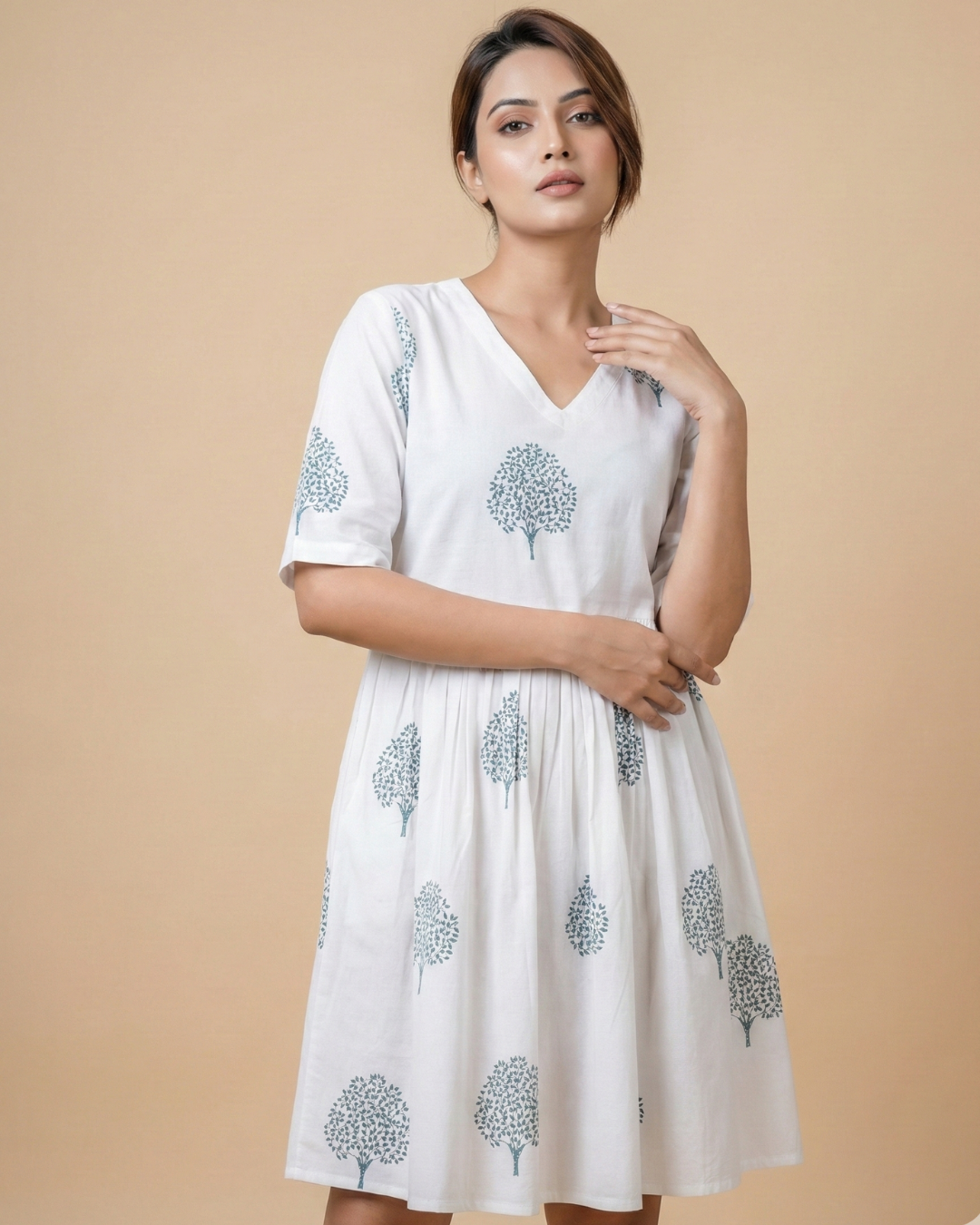 Hand block printed cotton dress
